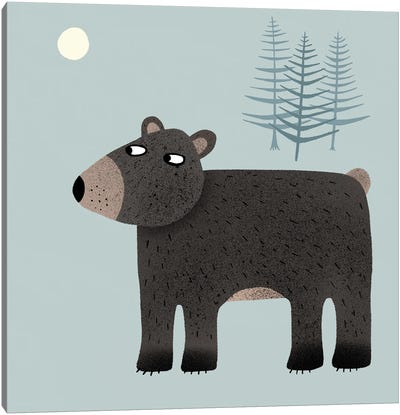 The Bear, The Trees And The Moon Canvas Art Print - Nic Squirrell