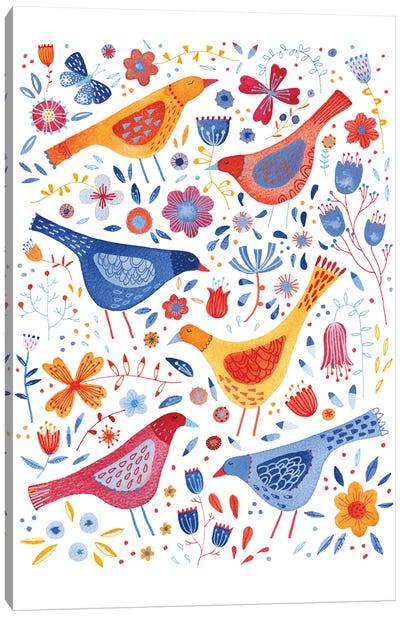 Birds In A Garden Canvas Art Print - Nic Squirrell