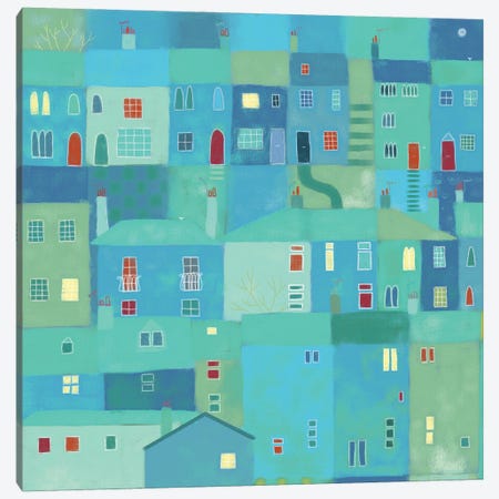 Blue Town From The Steps Canvas Print #NSQ96} by Nic Squirrell Canvas Wall Art