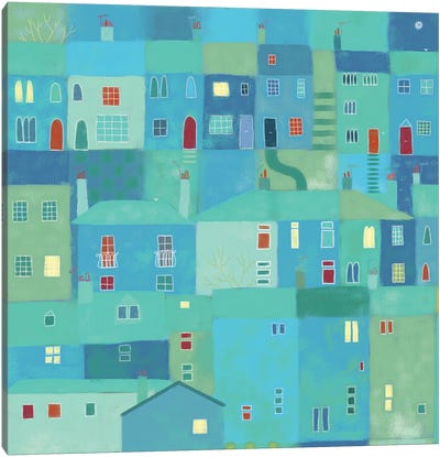 Blue Town From The Steps Canvas Art Print - Nic Squirrell