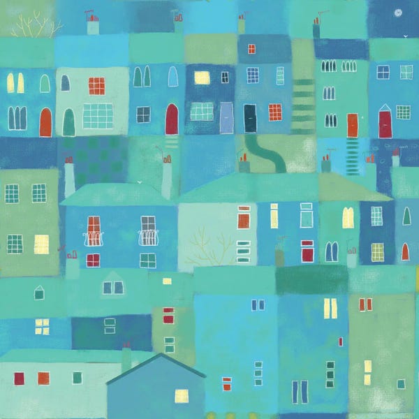 Nic Squirrell: Blue Town From The Steps by Nic Squirrell