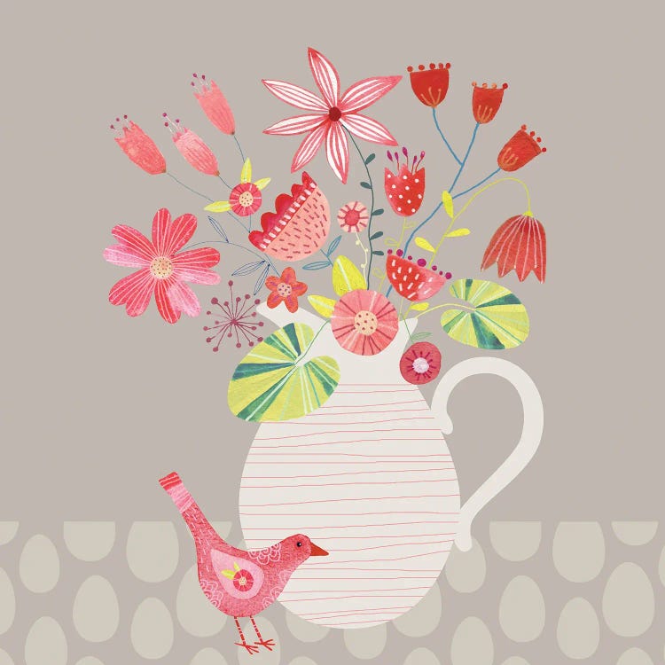 Bird With A Jug Of Flowers