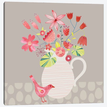 Bird With A Jug Of Flowers Canvas Print #NSQ9} by Nic Squirrell Canvas Art Print