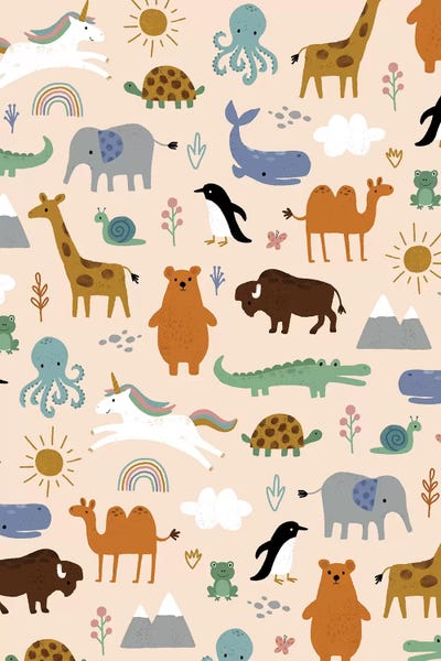 Baby Animal Menagerie I by Nina Seven multi panel art