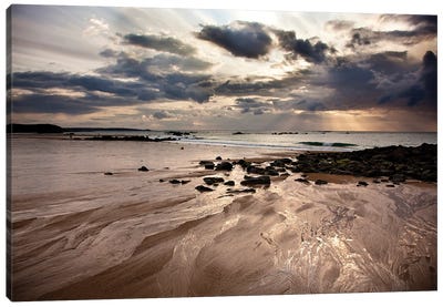 France, Bretagne, Sunset At The Beach Canvas Art Print - Brittany
