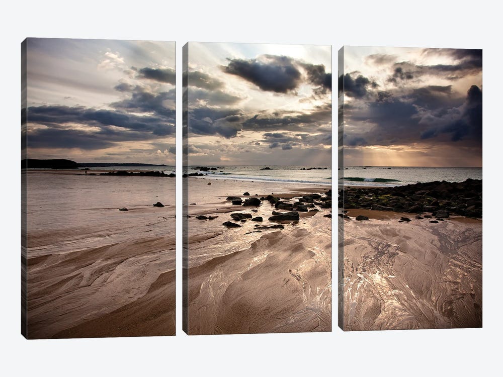 France, Bretagne, Sunset At The Beach by Nailia Schwarz 3-piece Canvas Print