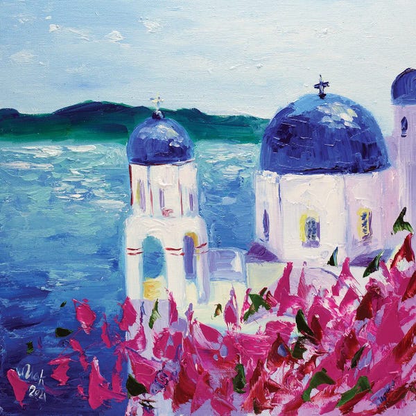 Blue Domed Church Santorini: Greece by Nataly Mak