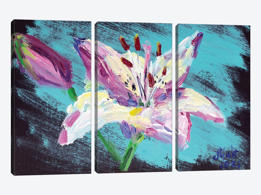 Lily On Turquoise by Nataly Mak 3-piece Art Print