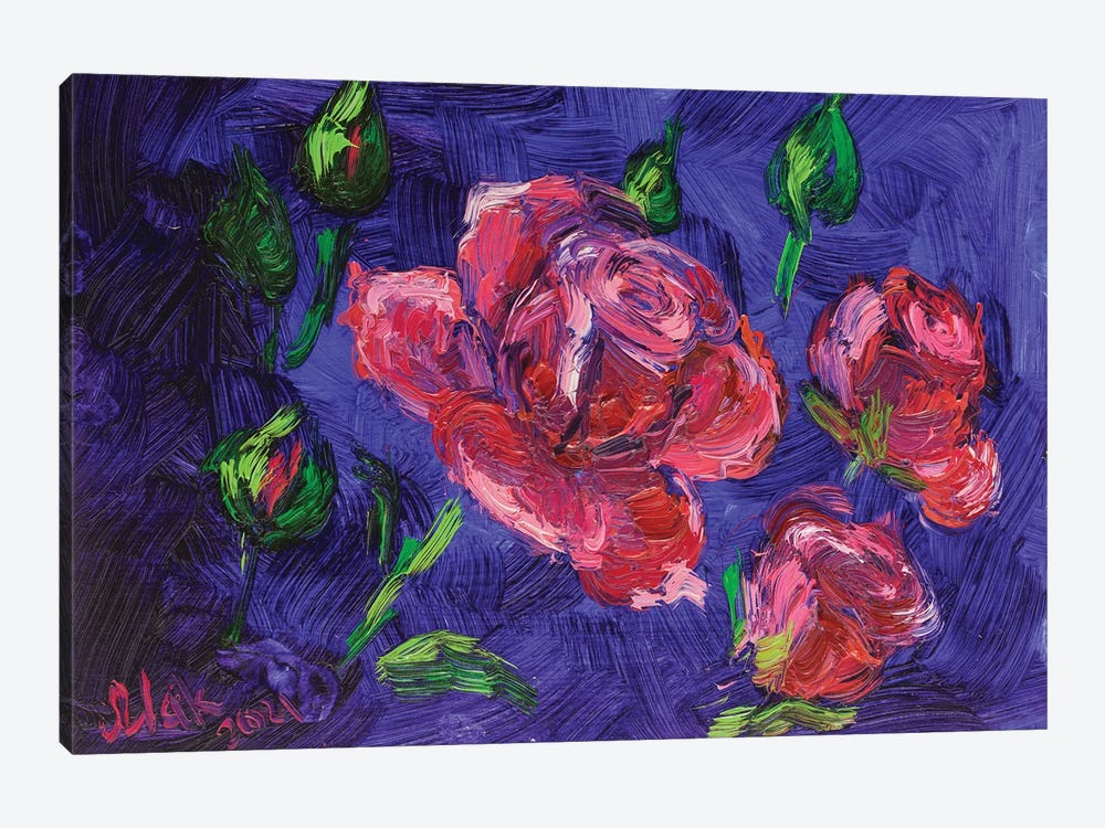 Red Roses On A Blue by Nataly Mak 1-piece Canvas Art Print