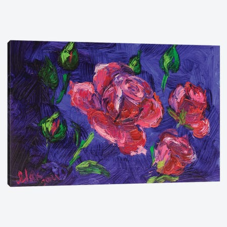 Red Roses On A Blue Canvas Print #NTM124} by Nataly Mak Canvas Art
