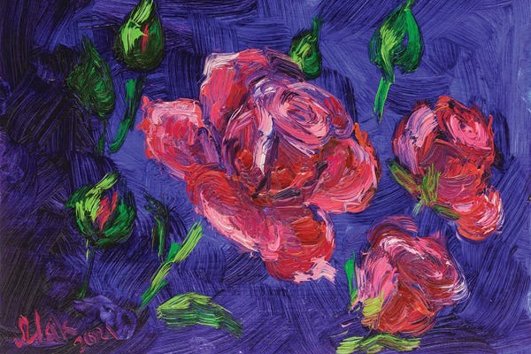 Nataly Mak: Red Roses On A Blue by Nataly Mak