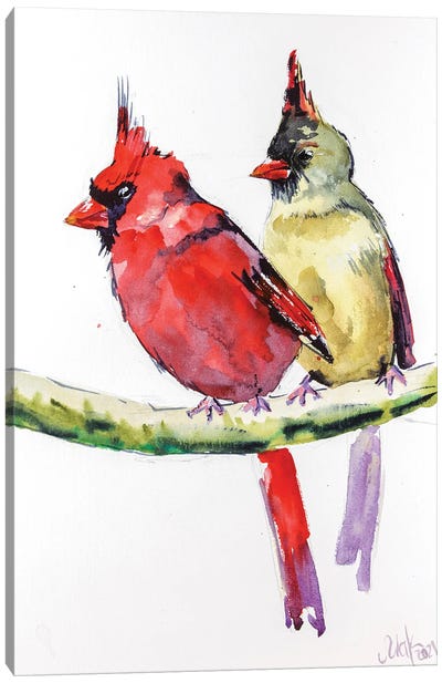 Two Cardinals Canvas Art Print - Cardinal Art