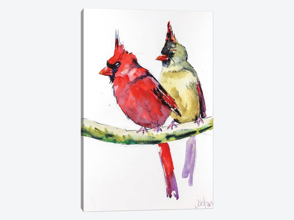 Two Cardinals by Nataly Mak 1-piece Canvas Wall Art