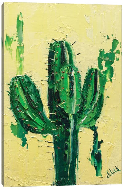Cactus On A Yellow Canvas Art Print - Textured Florals