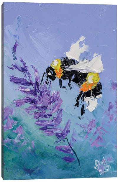 Bumblebee On Lavender Canvas Art Print - Herb Art