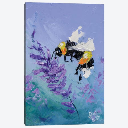 Bumblebee On Lavender Canvas Print #NTM137} by Nataly Mak Canvas Print