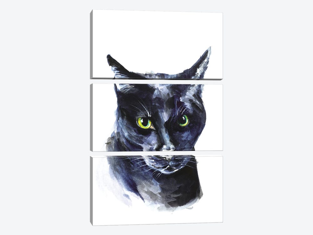 Black Cat Portrait by Nataly Mak 3-piece Canvas Wall Art