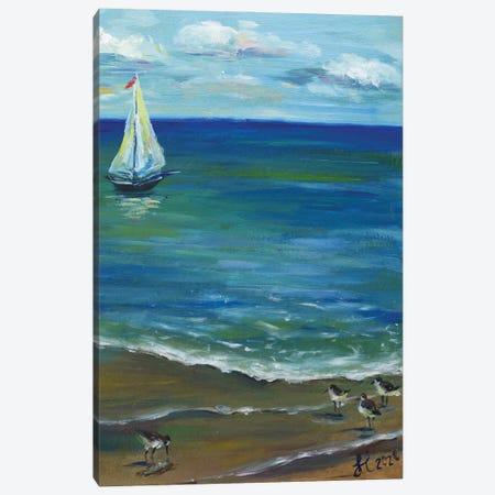 Coastal Landscape With Sailboat Canvas Print #NTM140} by Nataly Mak Canvas Art Print
