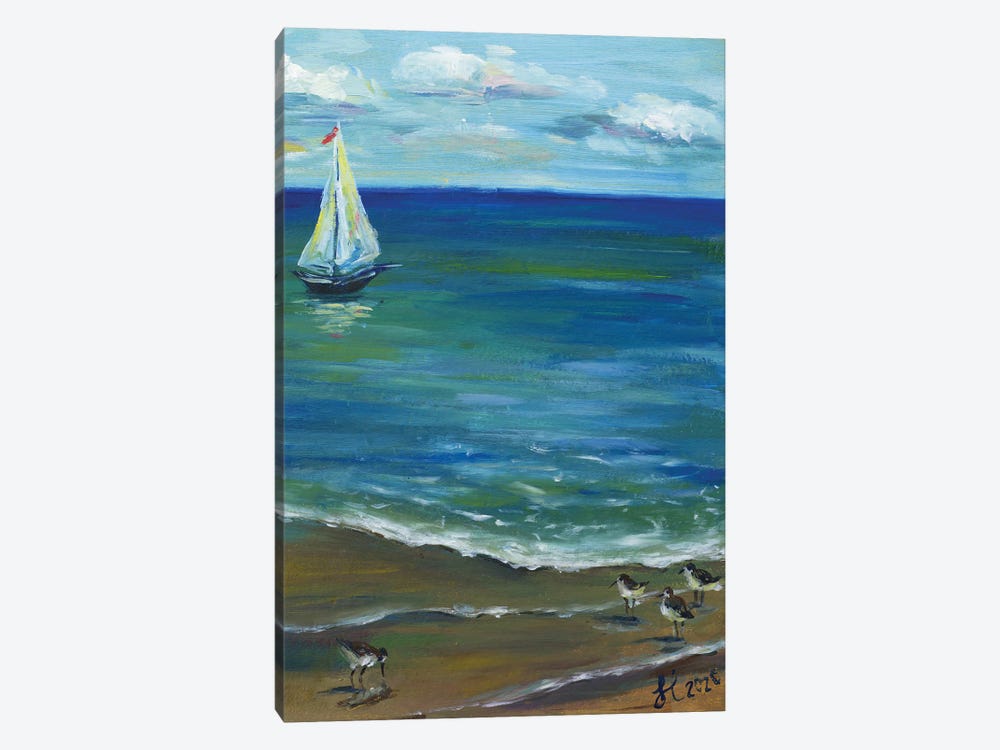 Coastal Landscape With Sailboat by Nataly Mak 1-piece Canvas Print