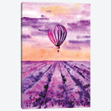 Hot Air Balloon Over Lavender Field Canvas Print #NTM14} by Nataly Mak Canvas Print