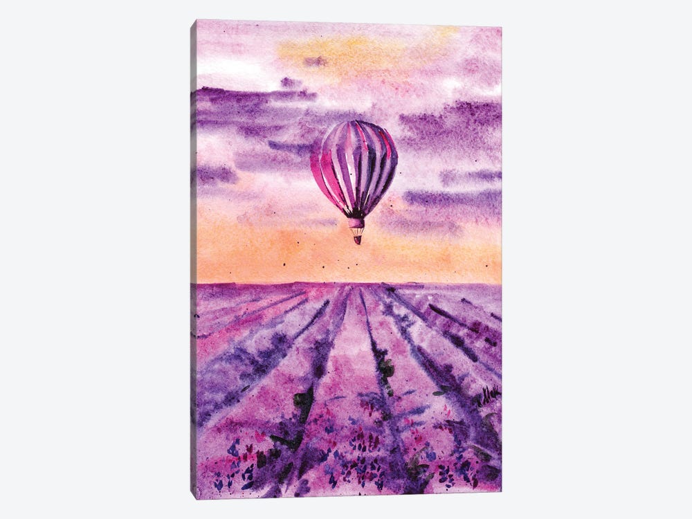 Hot Air Balloon Over Lavender Field by Nataly Mak 1-piece Canvas Art Print