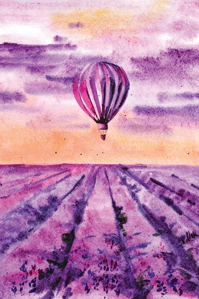 Hot Air Balloons: Hot Air Balloon Over Lavender Field by Nataly Mak