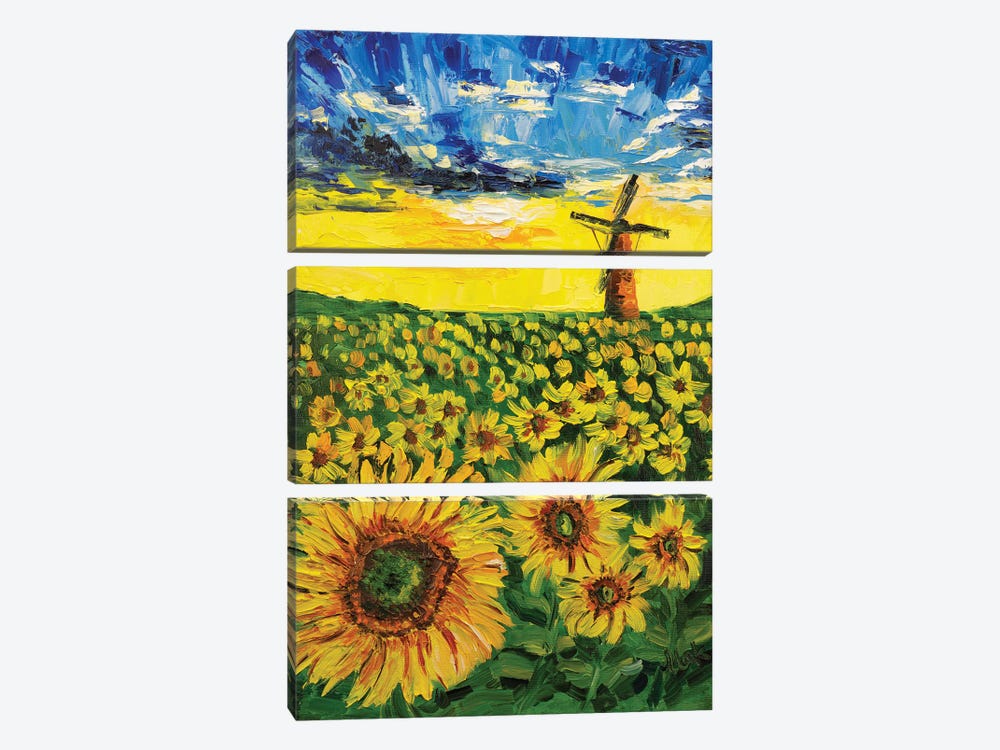 Sunflowers Landscape by Nataly Mak 3-piece Canvas Artwork
