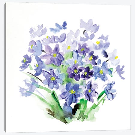 Blue Flowers Watercolor Canvas Print #NTM160} by Nataly Mak Canvas Art Print
