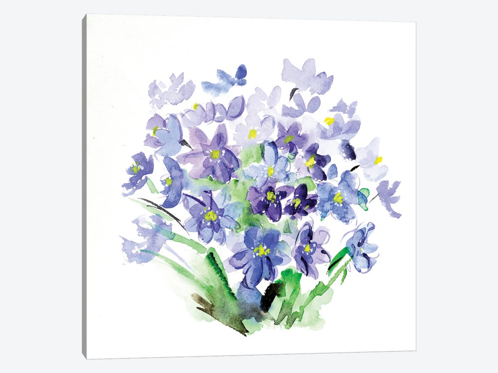 Blue Flowers Watercolor by Nataly Mak 1-piece Canvas Print