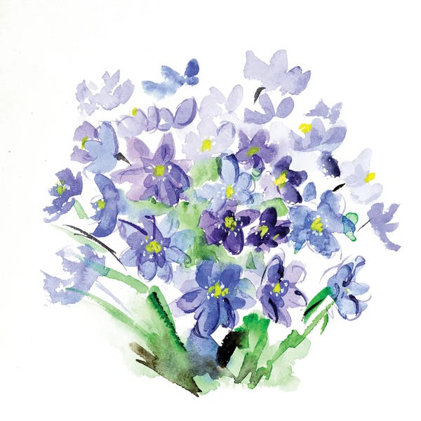 Nataly Mak: Blue Flowers Watercolor by Nataly Mak