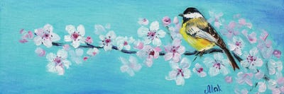 Bird On Blossom Branch by Nataly Mak framed canvas print