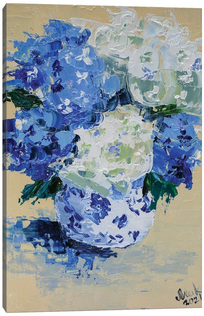 White Blue Hydrangea Canvas Art Print - Nataly Mak