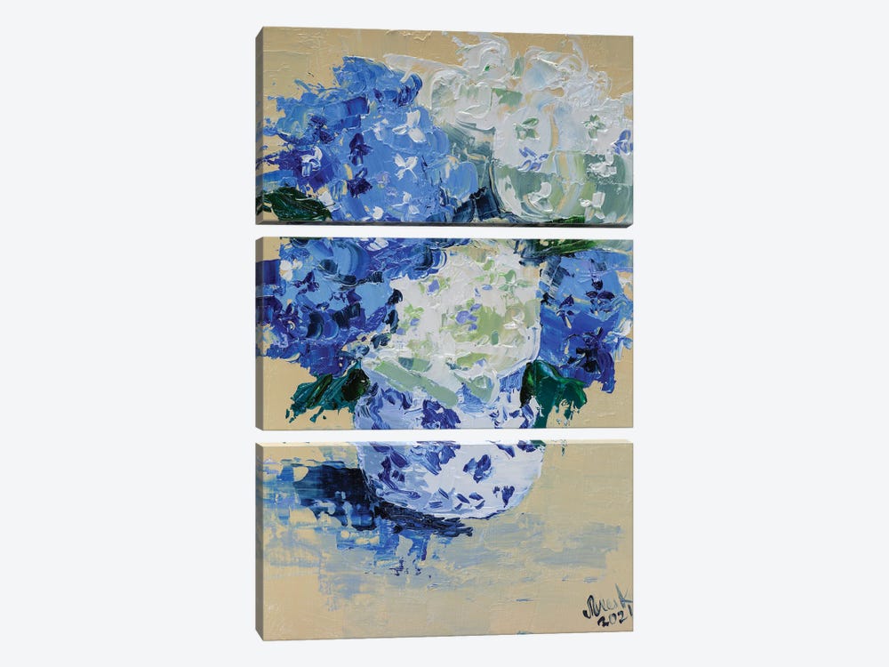 White Blue Hydrangea by Nataly Mak 3-piece Canvas Artwork
