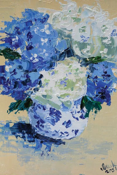 Hydrangeas: White Blue Hydrangea by Nataly Mak