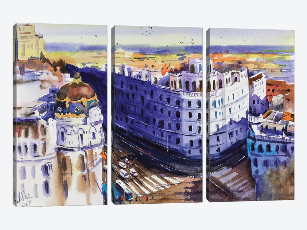 Madrid Cityscape by Nataly Mak 3-piece Canvas Art Print