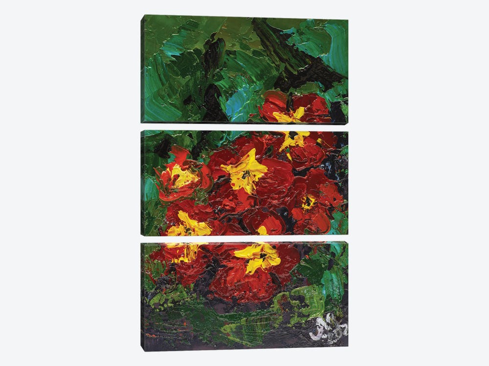 Red Primula by Nataly Mak 3-piece Canvas Wall Art