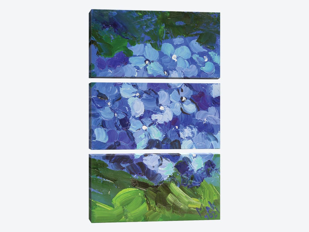 Blue Hydrangea II by Nataly Mak 3-piece Canvas Wall Art