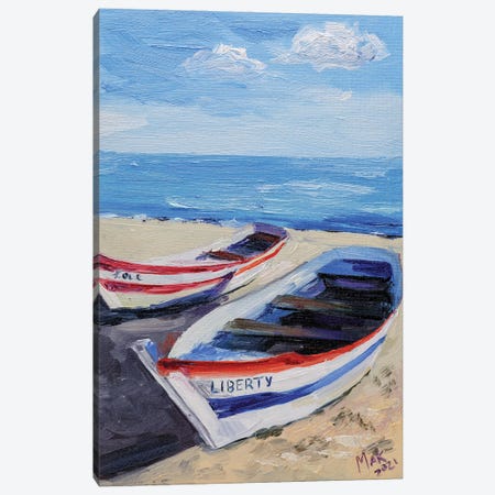 Boats On The Beach Canvas Print #NTM21} by Nataly Mak Art Print