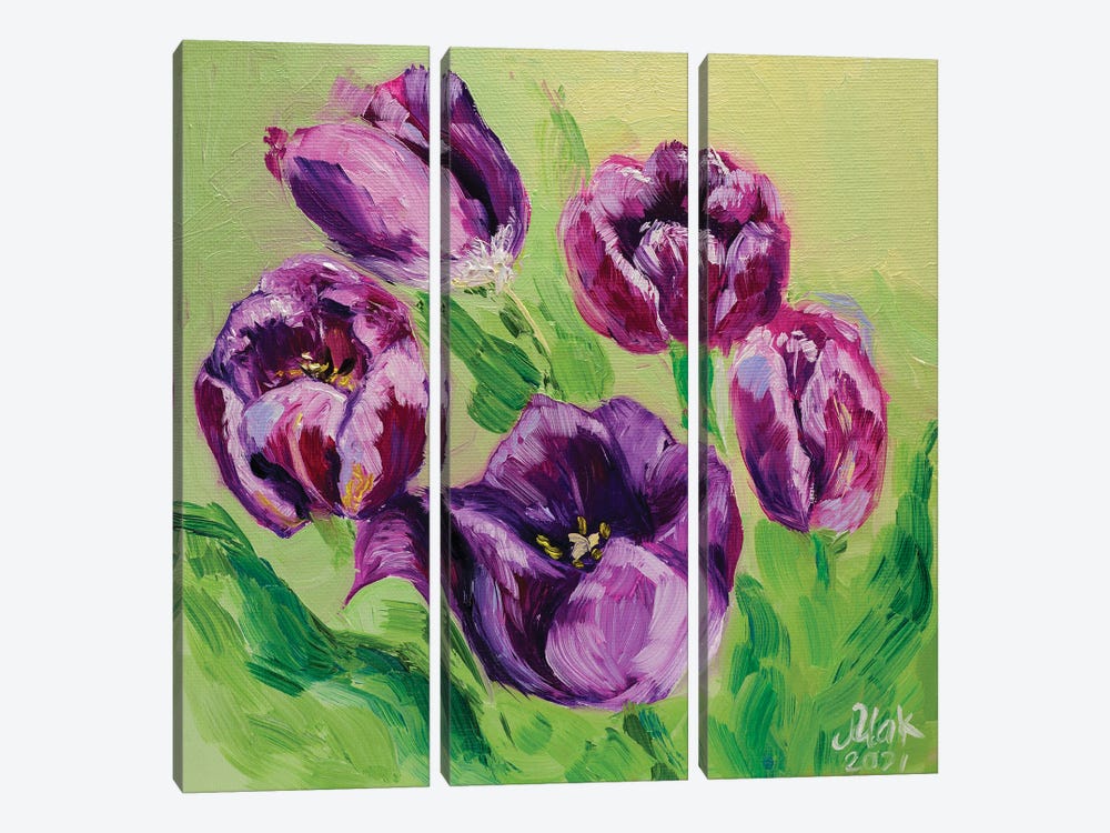 Purple Tulips by Nataly Mak 3-piece Art Print