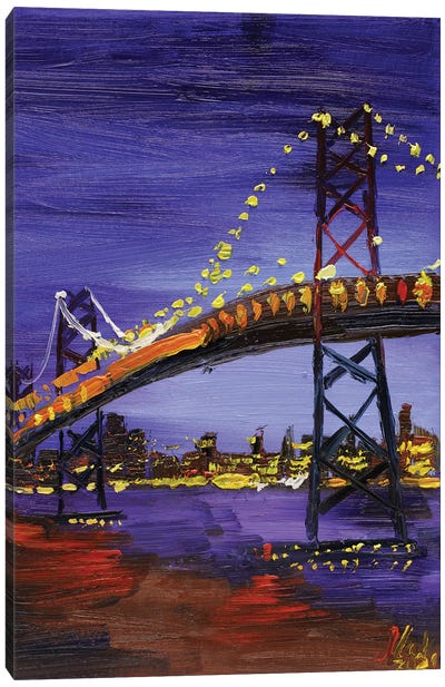 Golden Gate Bridge Night Canvas Art Print - Nataly Mak