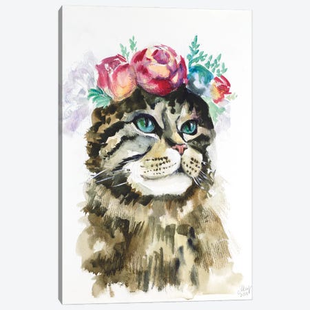 Cat With Flowers Canvas Print #NTM234} by Nataly Mak Canvas Wall Art