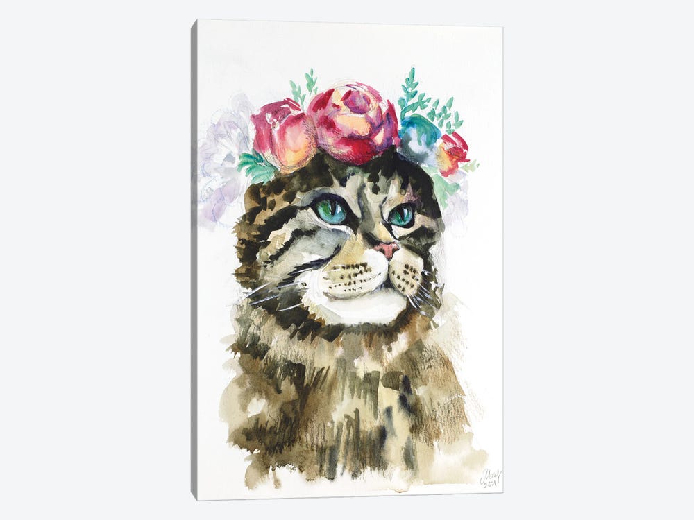 Cat With Flowers by Nataly Mak 1-piece Canvas Wall Art