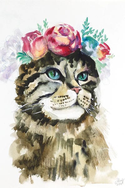 Nataly Mak: Cat With Flowers by Nataly Mak