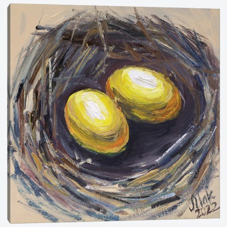 Gold Eggs Bird Nest Canvas Print #NTM238} by Nataly Mak Canvas Print