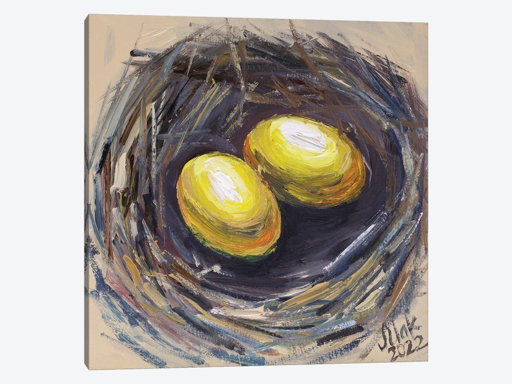 Gold Eggs Bird Nest by Nataly Mak 1-piece Canvas Wall Art