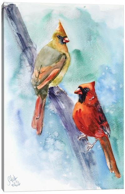 Red Cardinal Pair Canvas Art Print - Nataly Mak