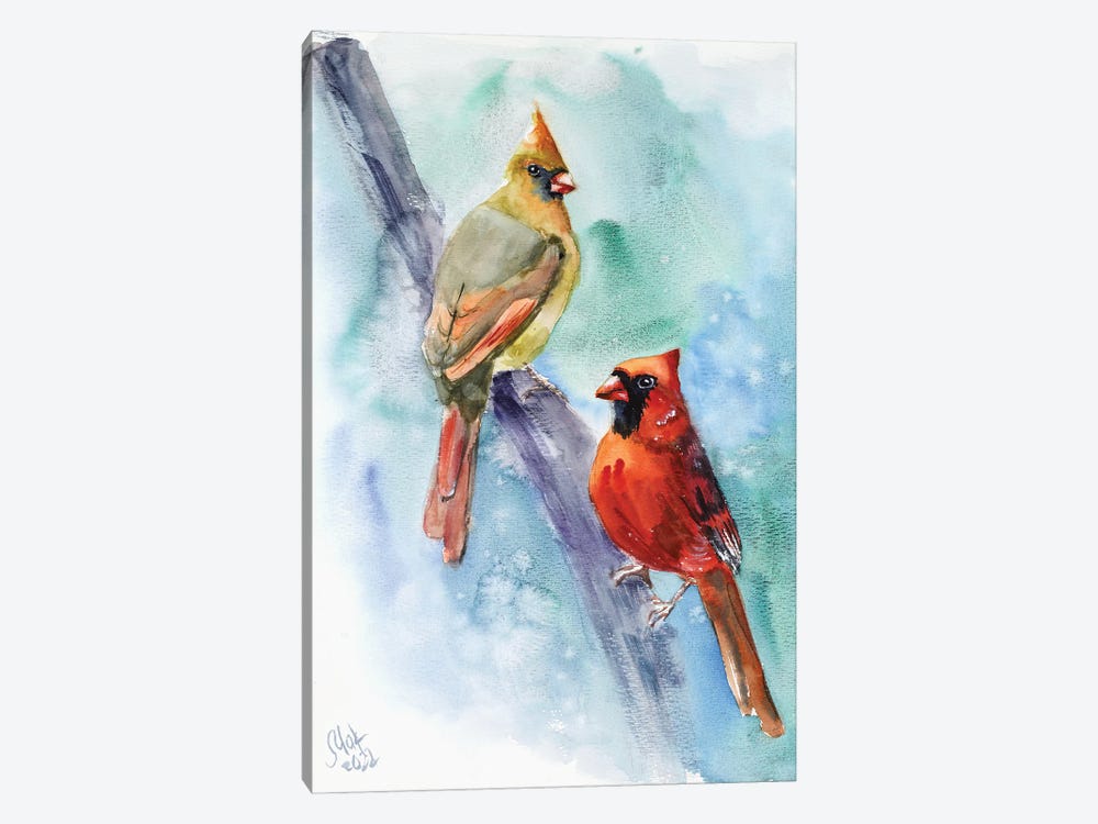 Red Cardinal Pair by Nataly Mak 1-piece Canvas Art Print