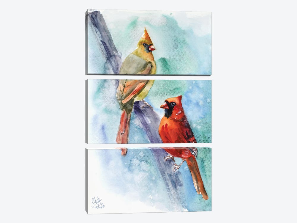 Red Cardinal Pair by Nataly Mak 3-piece Art Print