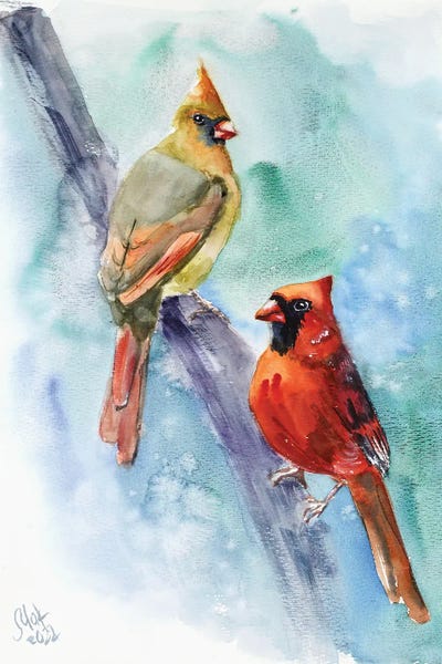 Nataly Mak: Red Cardinal Pair by Nataly Mak