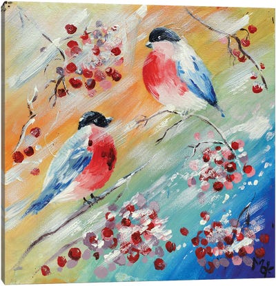 Bullfinches Canvas Art Print - Finch Art